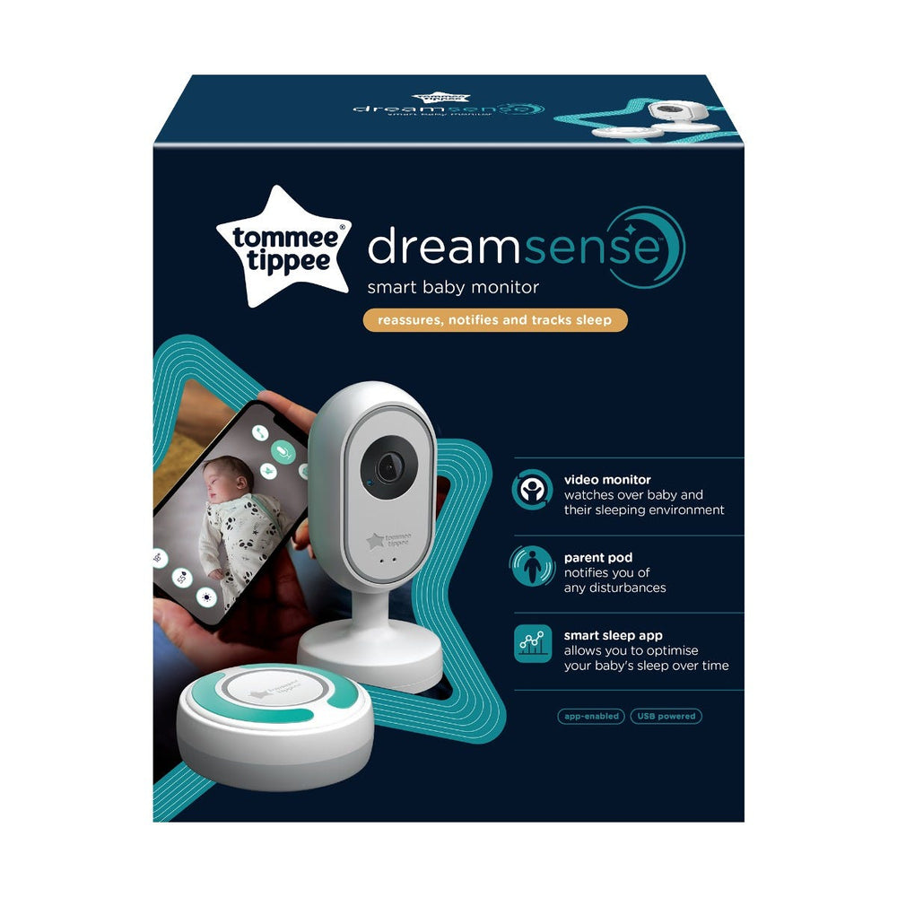Dreamsense monitor and parent pod packaging on a white background