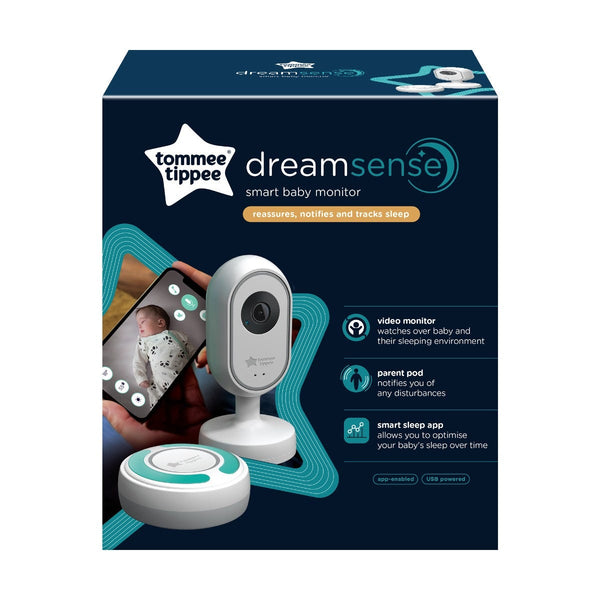 Dreamsense monitor and parent pod packaging on a white background