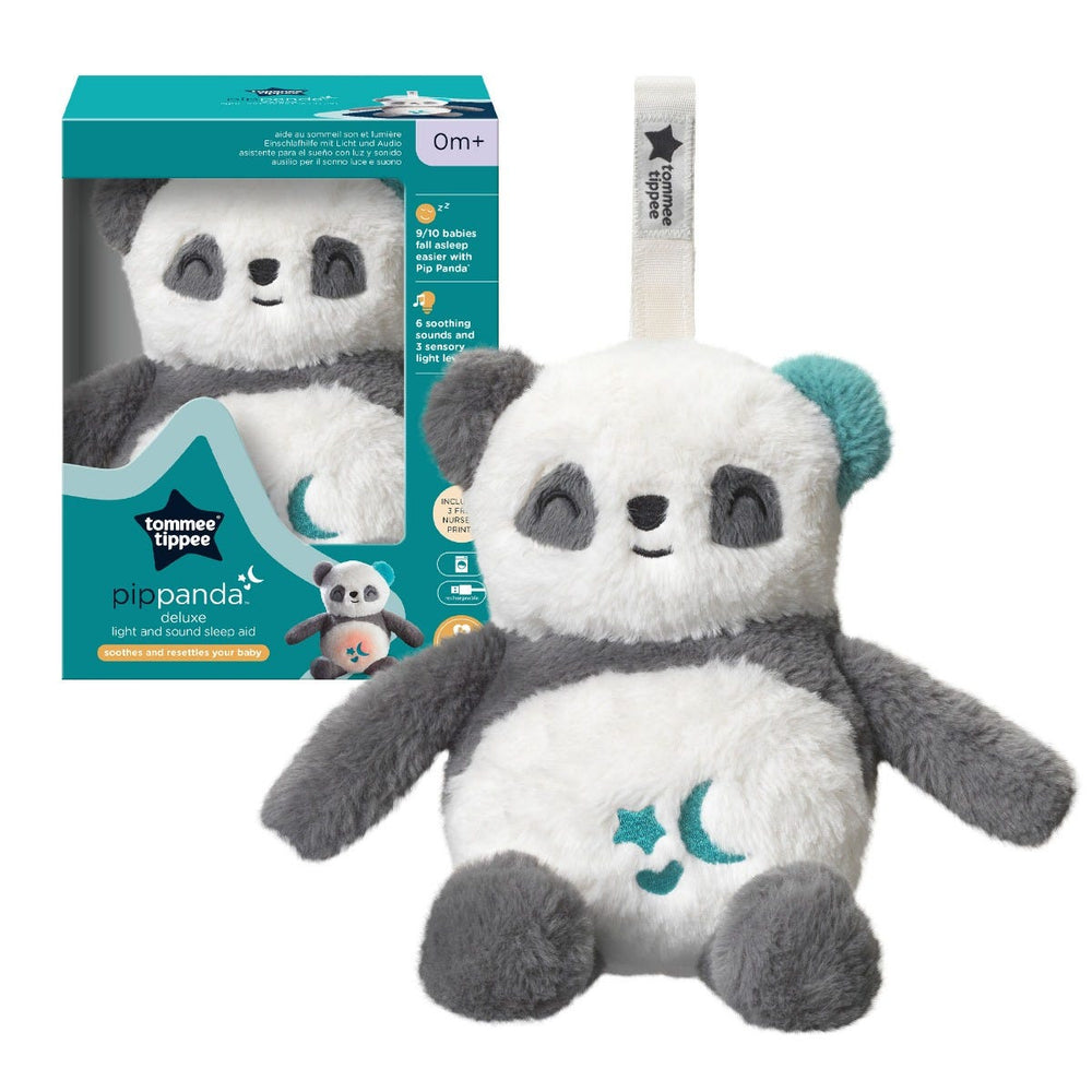 Aide au sommeil panda sur fond blanc à côté de son emballage