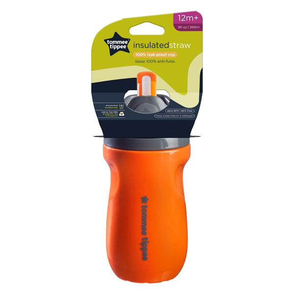Orange straw cup in its packaging against a white background