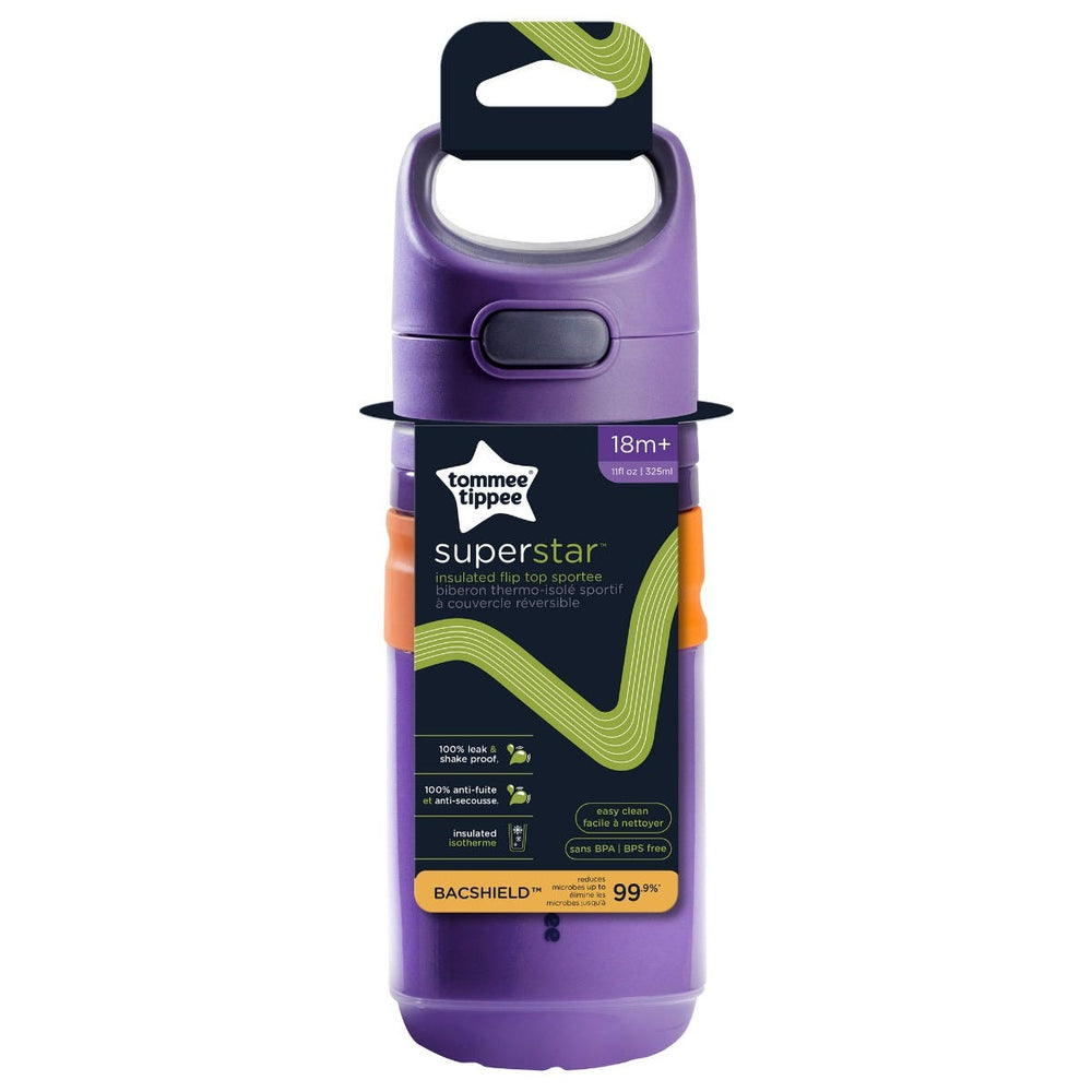 Purple flip top sportee in its packaging against white background