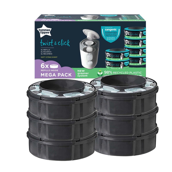 Six refill cassettes with a green roundel that says
