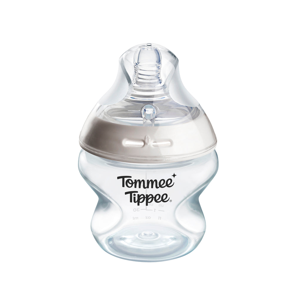 Tommee Tippee baby bottle on a white background