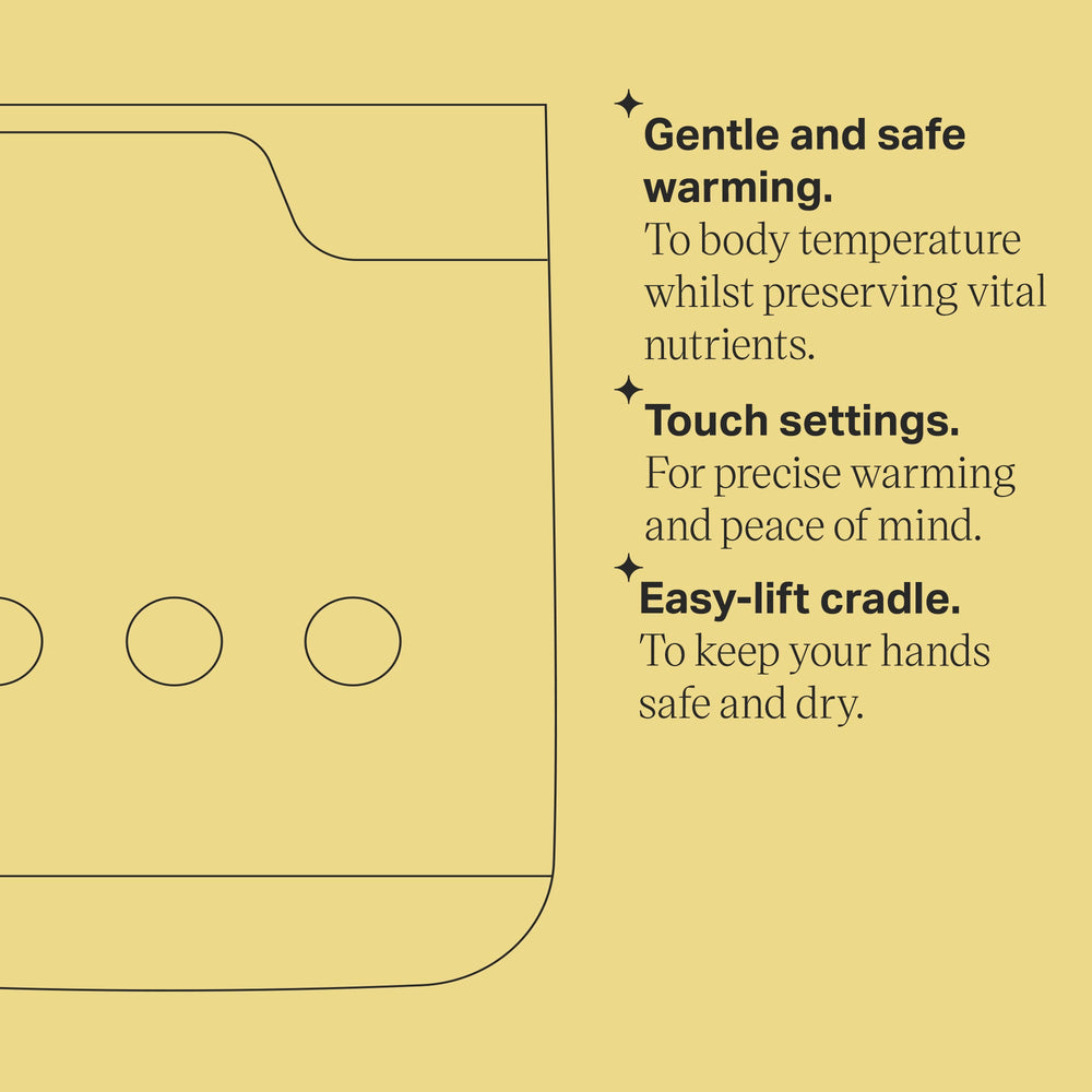 Multiwarm bottle warmer keyline drawing with product feature bullet points