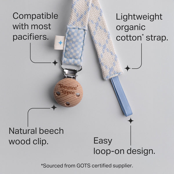 Folded paci clip with key feature pointers.
