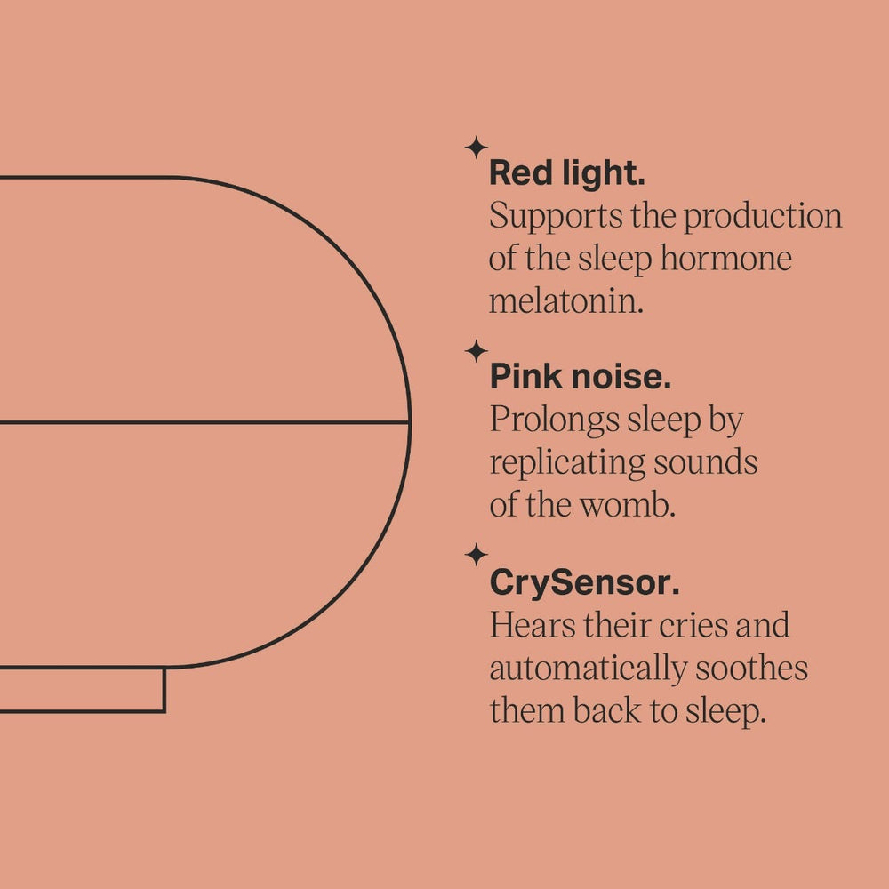 Dreammaker sleep aid key line drawing with bullet points