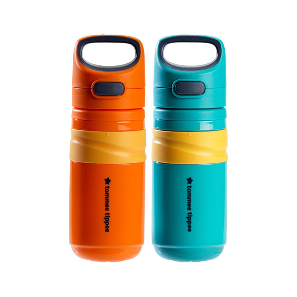 Orange and blue flip top sportees against a white background