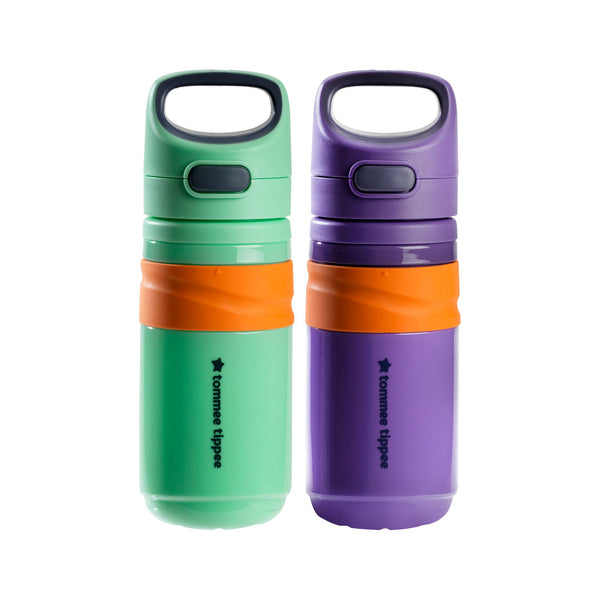 Mint and purple flip top sportees against a white background
