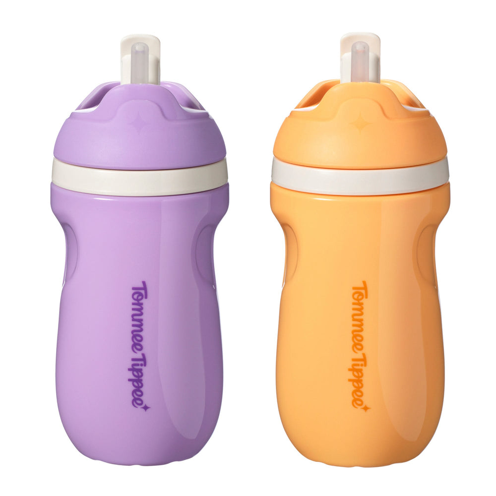 Two sporty straw cups on a white background