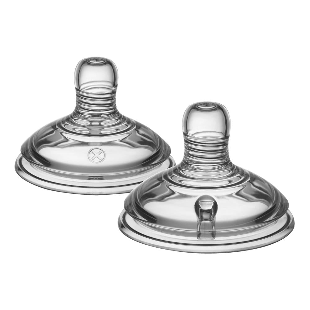 Two Natural Start vari flow teats against a white background