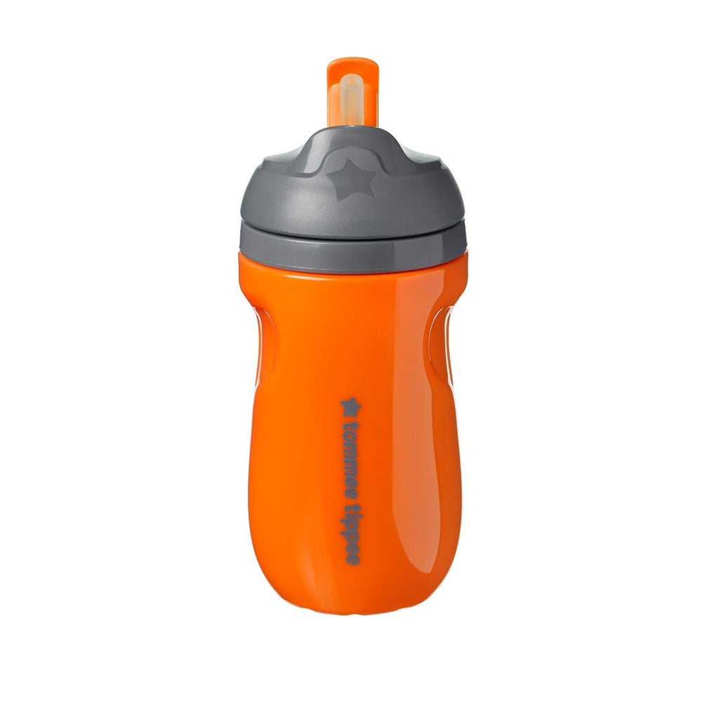Orange straw cup against a white background