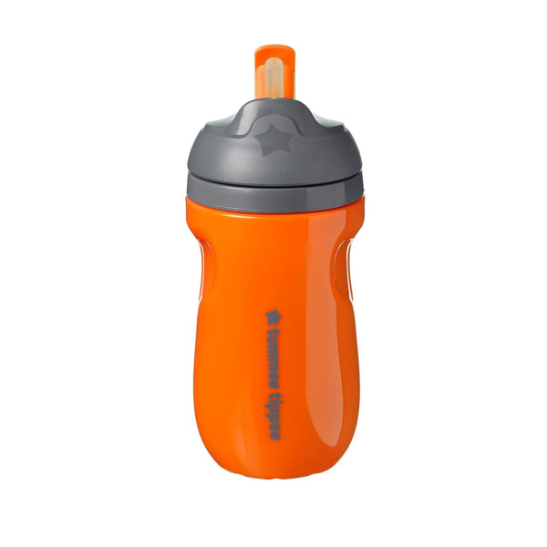 Orange straw cup against a white background