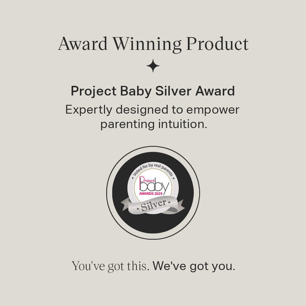 Silver award badge with text