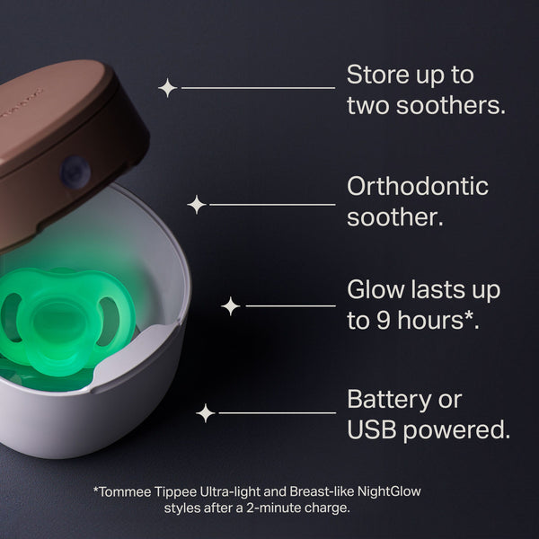 Glow in the dark dummy inside the NightGlow Pod next to key feature pointers.