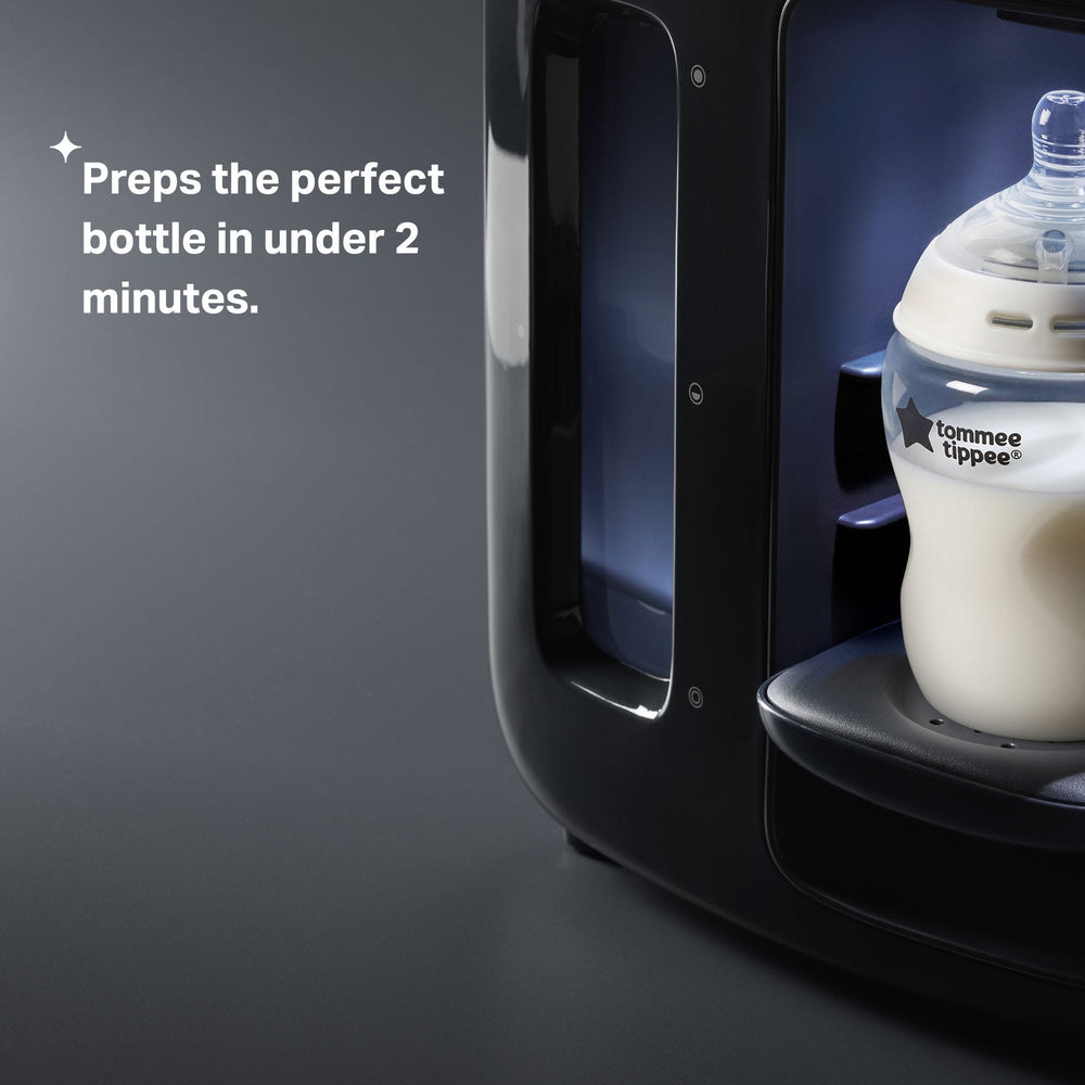 Perfect Prep with a baby bottle and text about preparing the perfect bottle in two minutes