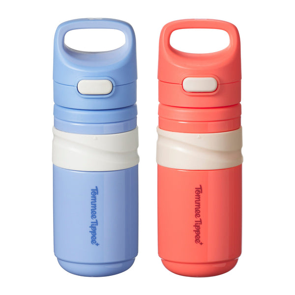 Two on-the-go straw cups on a white background