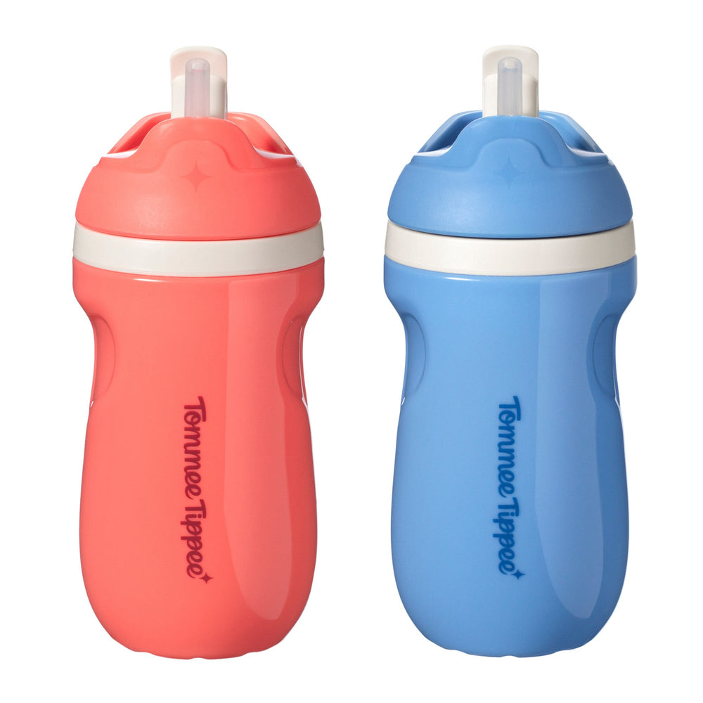 Two sporty straw cups on a white background