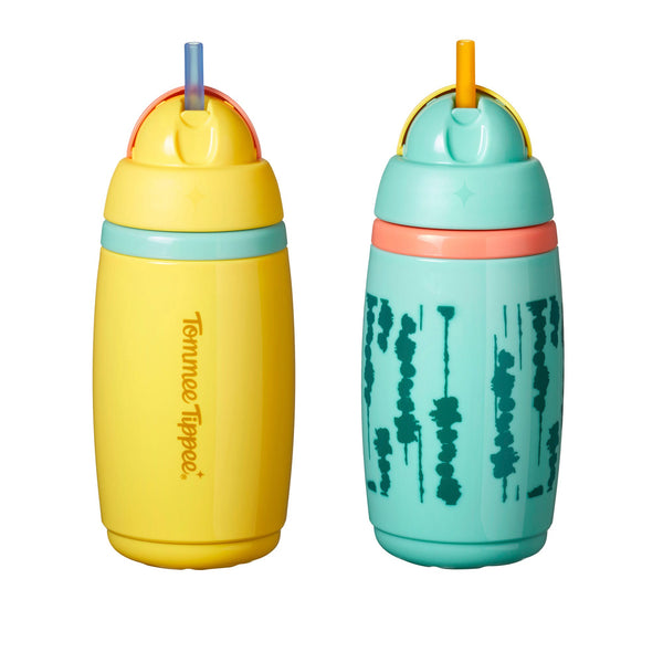 Two Tommee Tippee Insulated Active Straw Cups against a white background