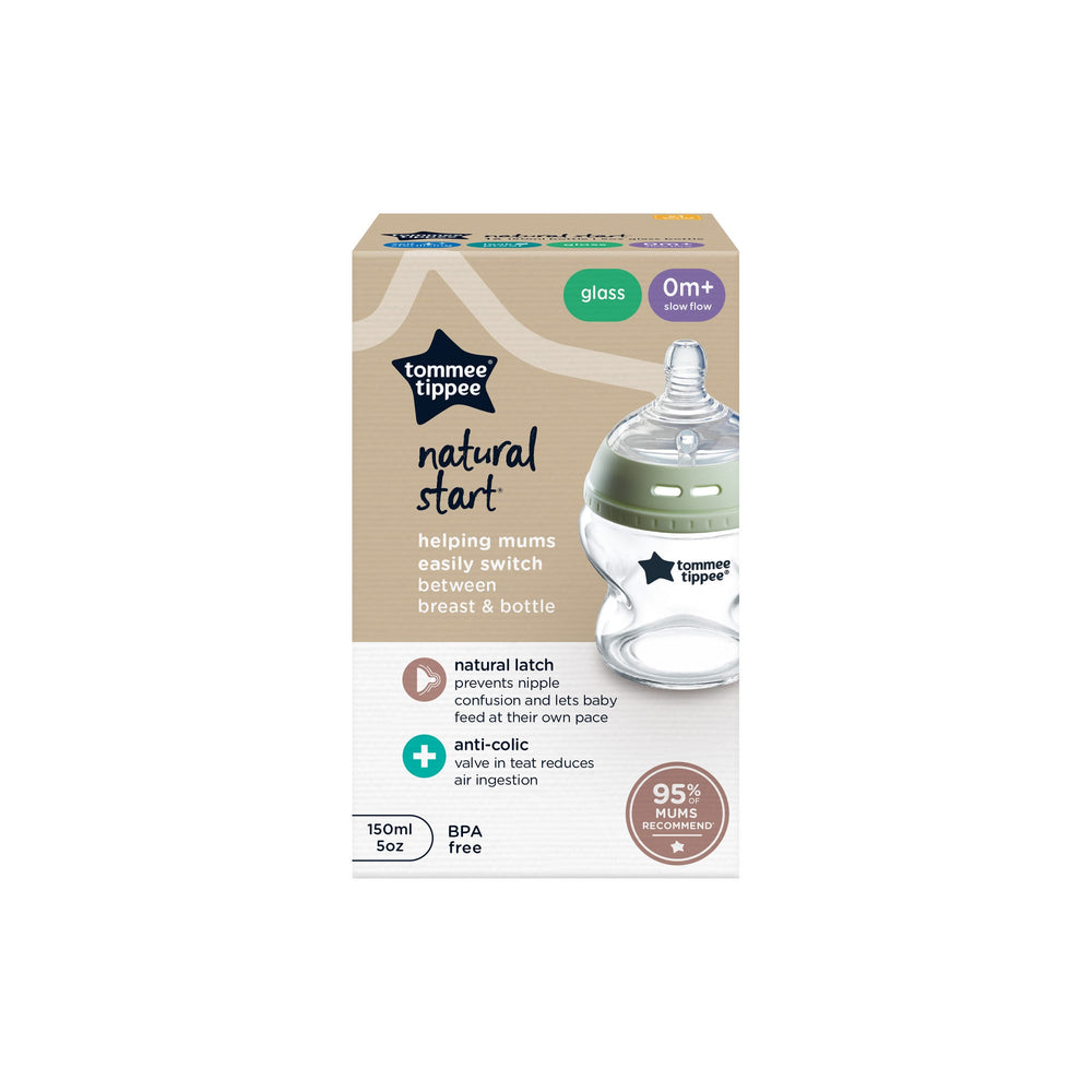 Natural Start Glass baby bottle packaging against a white background