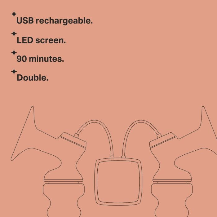 Double electric breast pump key line drawing with bullet points
