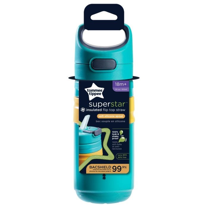 Blue flip top sportee in its packaging against white background