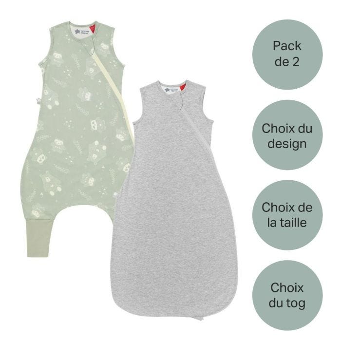 gigoteuse grise et steppee woodland sur fond blanc avec lot de 2, choix de motifs et tog en médaillons