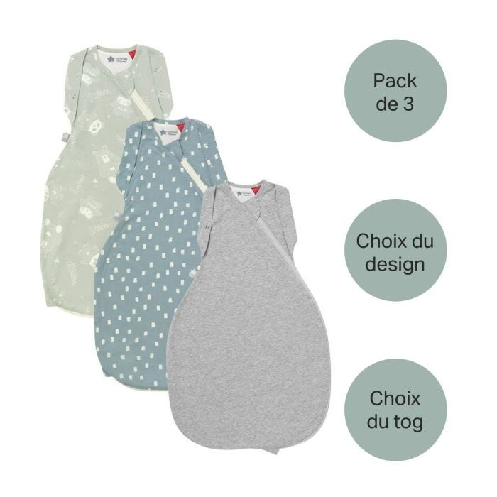 gigoteuse grise, bleu marine et woodland sur fond blanc avec lot de 2, choix de motifs et tog en médaillons