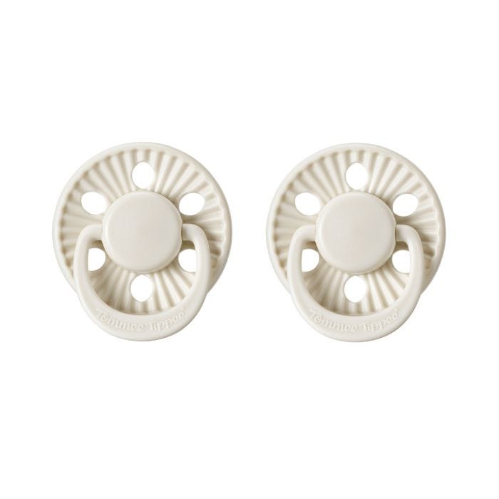 The Style Edit soothers in Oyster Shell on a white background