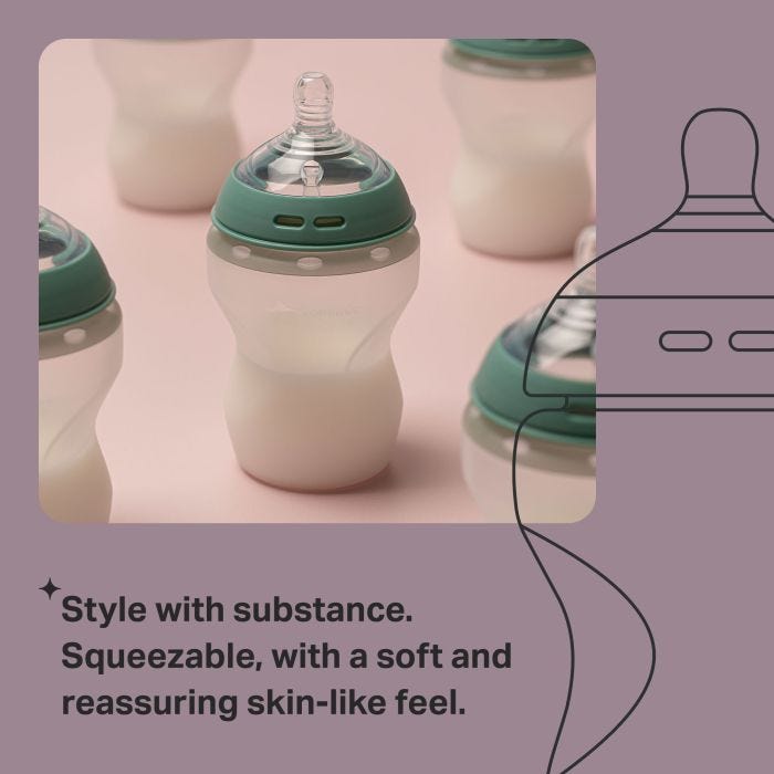 Silicone baby bottles containing milk