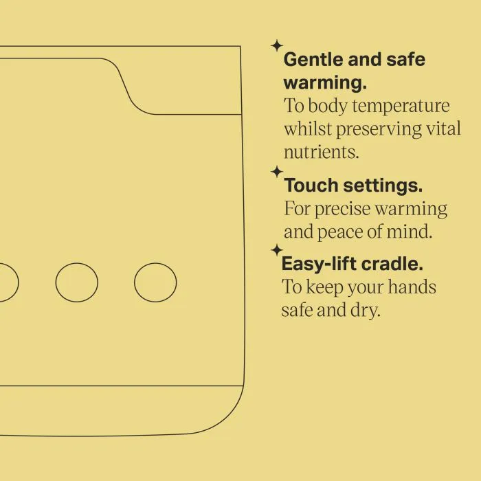 Multiwarm bottle warmer keyline drawing with product feature bullet points