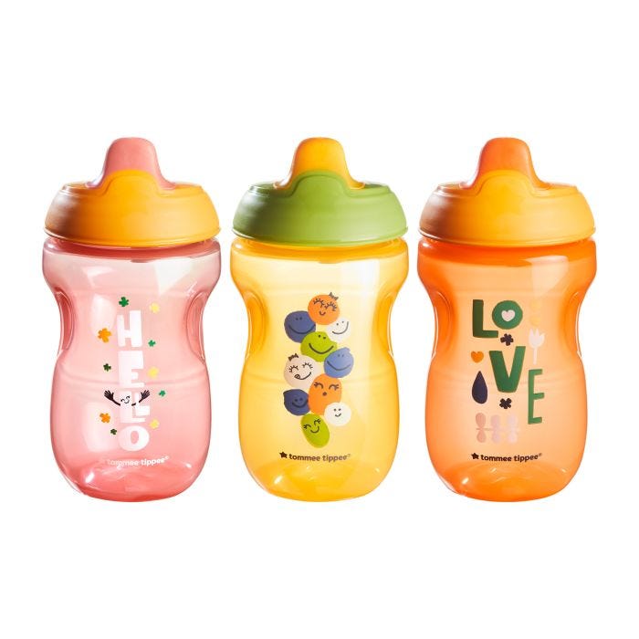 Three sippee cups against a white background