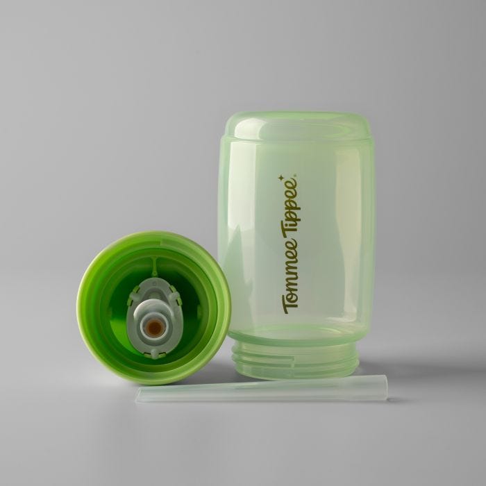 Green Active Straw cup components laid out against a grey background