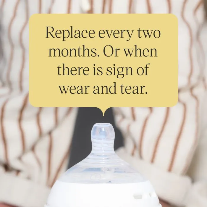 Close up image of the nipple on a Natural Start bottle with text overlay of product messaging