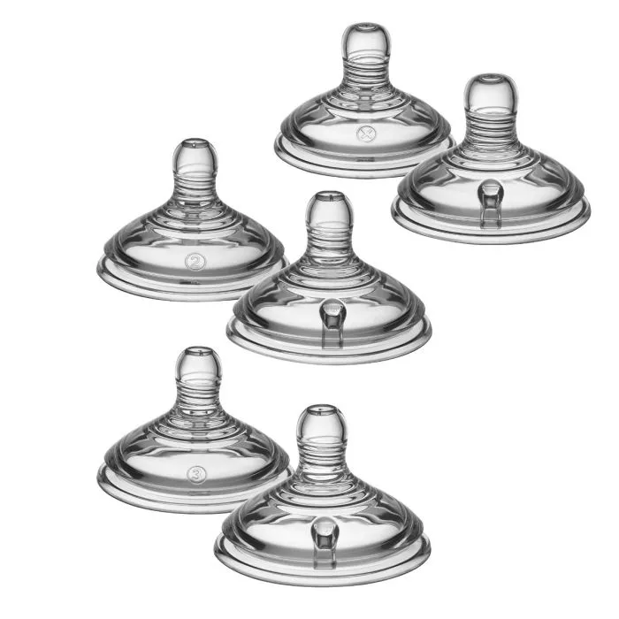 Six Closer to Nature Bottle teats on a white background 