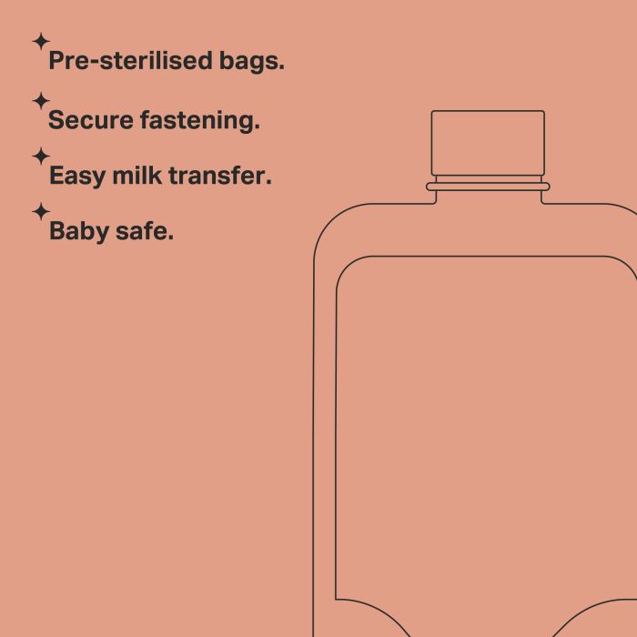 Keyline image of a breast milk storage bag with key features listed.