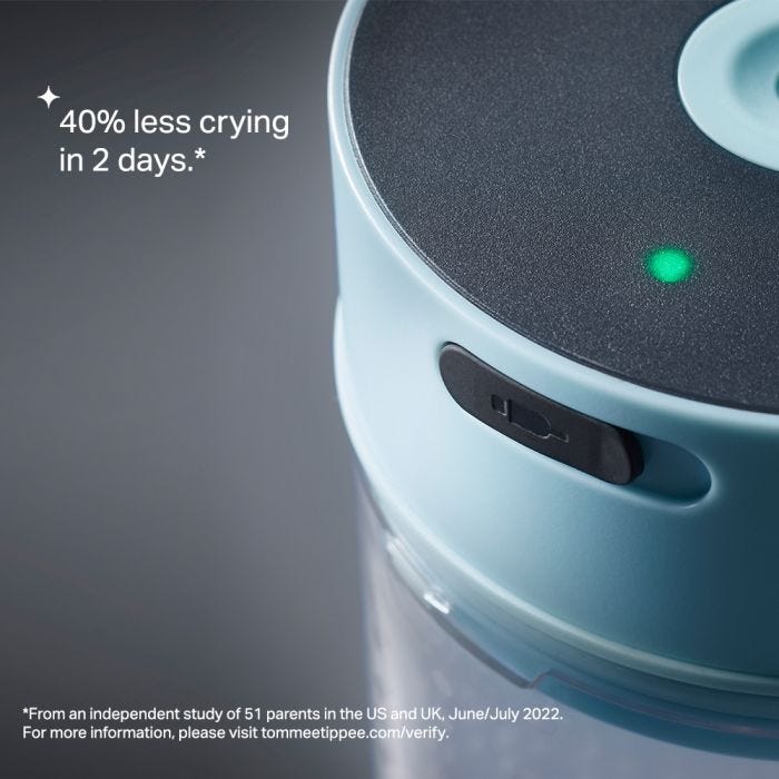 Close up of power button on Colicsoothe with USP tagline 