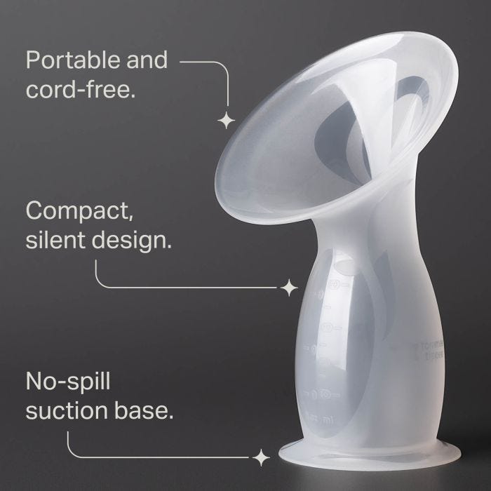 Silicone Breast Pump with key features pointed out.