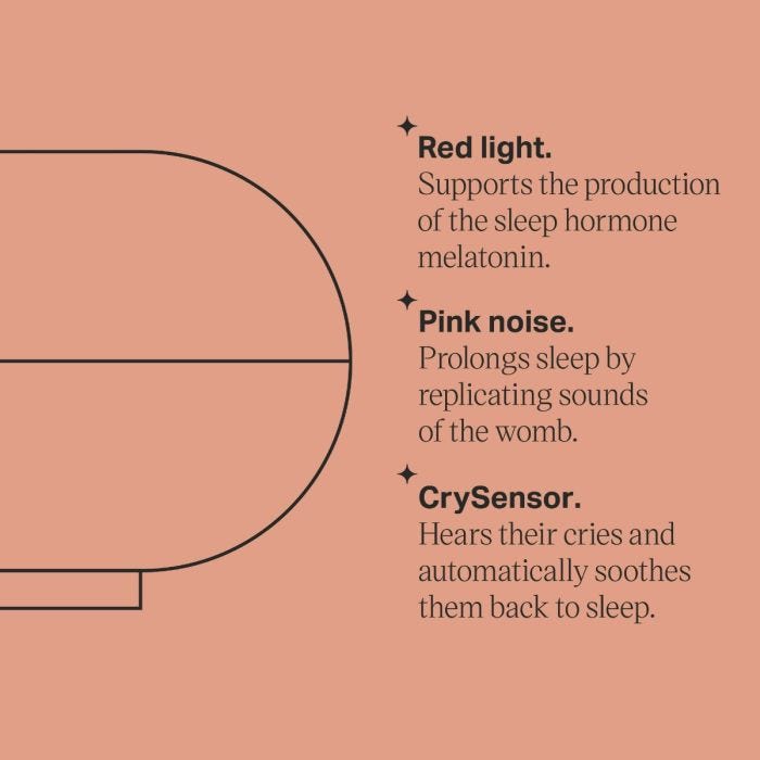 Dreammaker sleep aid key line drawing with bullet points