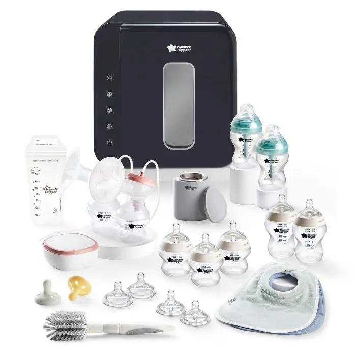 Products included in the ultimate breastfeeding bundle. Including steriliser, perfect prep machine, bottles and accessories.