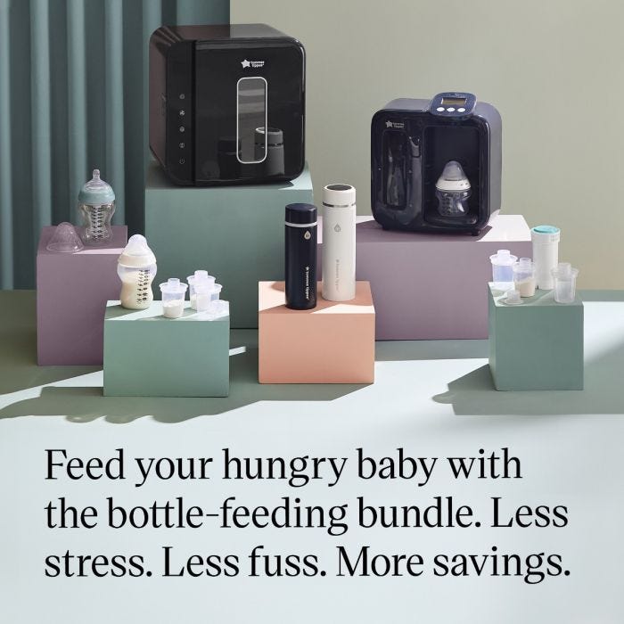 Baby Bottle Prep Bundle components arranged on coloured plinths with product USP tagline  
