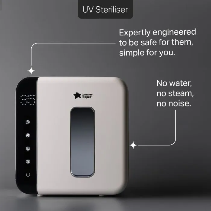 UV steriliser against a grey background with product feature pointers