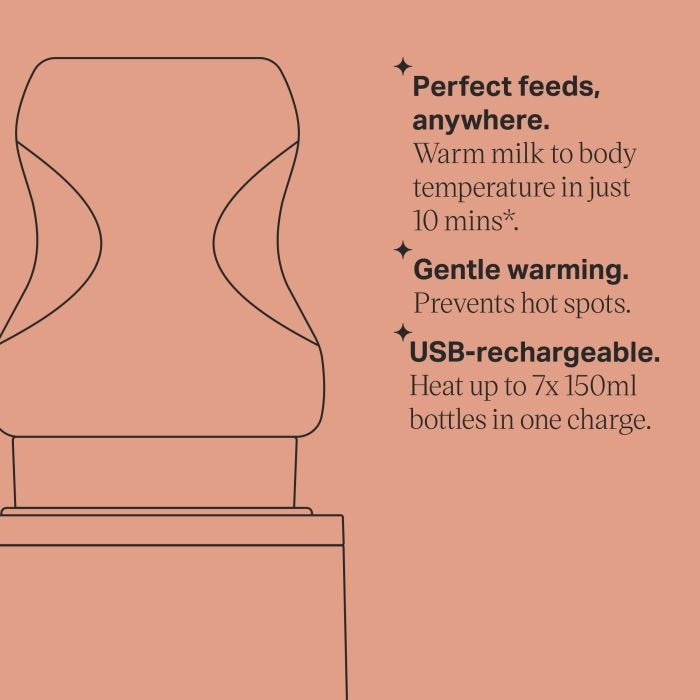 LetsGo bottle warmer keyline drawing with product feature bullets