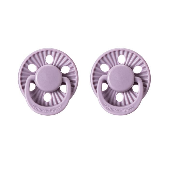 The Style Edit soothers in Violet Glow on a white background.