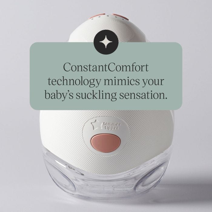 Front  shot of the Wearable Breast Pump with text about the ConstantComfort technology.