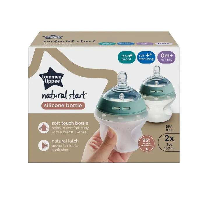 Natural Start Silicone baby bottle packaging box against a white background