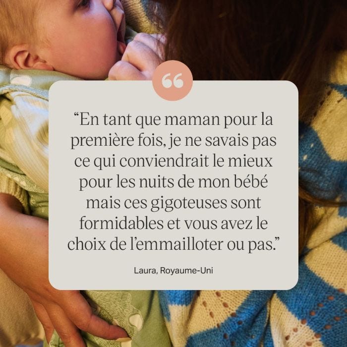 L&apos;avis du client contre une photo d&apos;un parent tenant un bébé emmailloté.