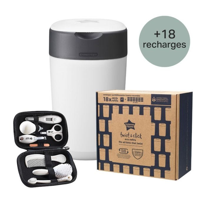 Ensemble Twist & Click pour l&apos;élimination des couches avec 3 recharges sur fond blanc 