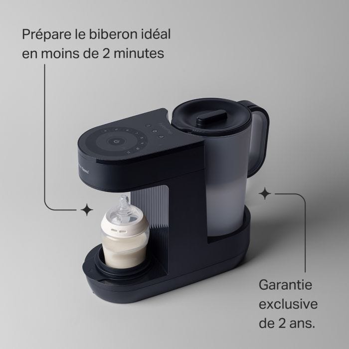 La machine Perfect Prep sur un fond gris avec des pointeurs