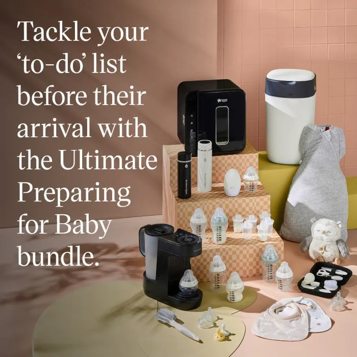 Get Baby Ready Bundle components arranged on coloured plinths with product USP tagline  