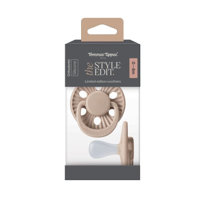 Sculpted Clay Style Collective soothers in packaging on a white background.